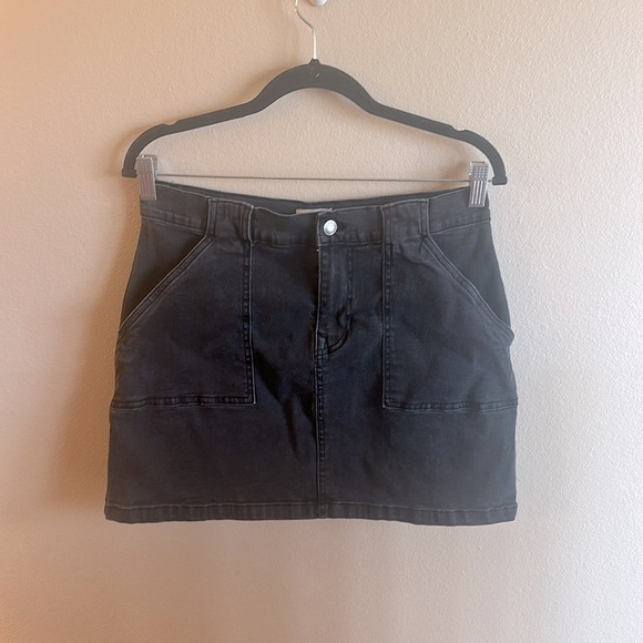 AnnieWear Cargo Denim Mini Skirt Washed Black Stretch High Rise Womens Size L - Picture 4 of 13